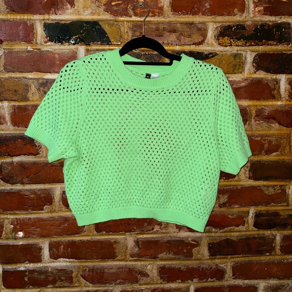 H&M Lime Green Knit Crop Top, Size Large